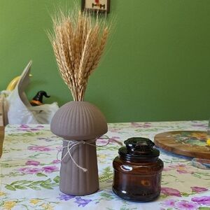 Mushroom Vase/ Vintage Amber Glass Mini Canister